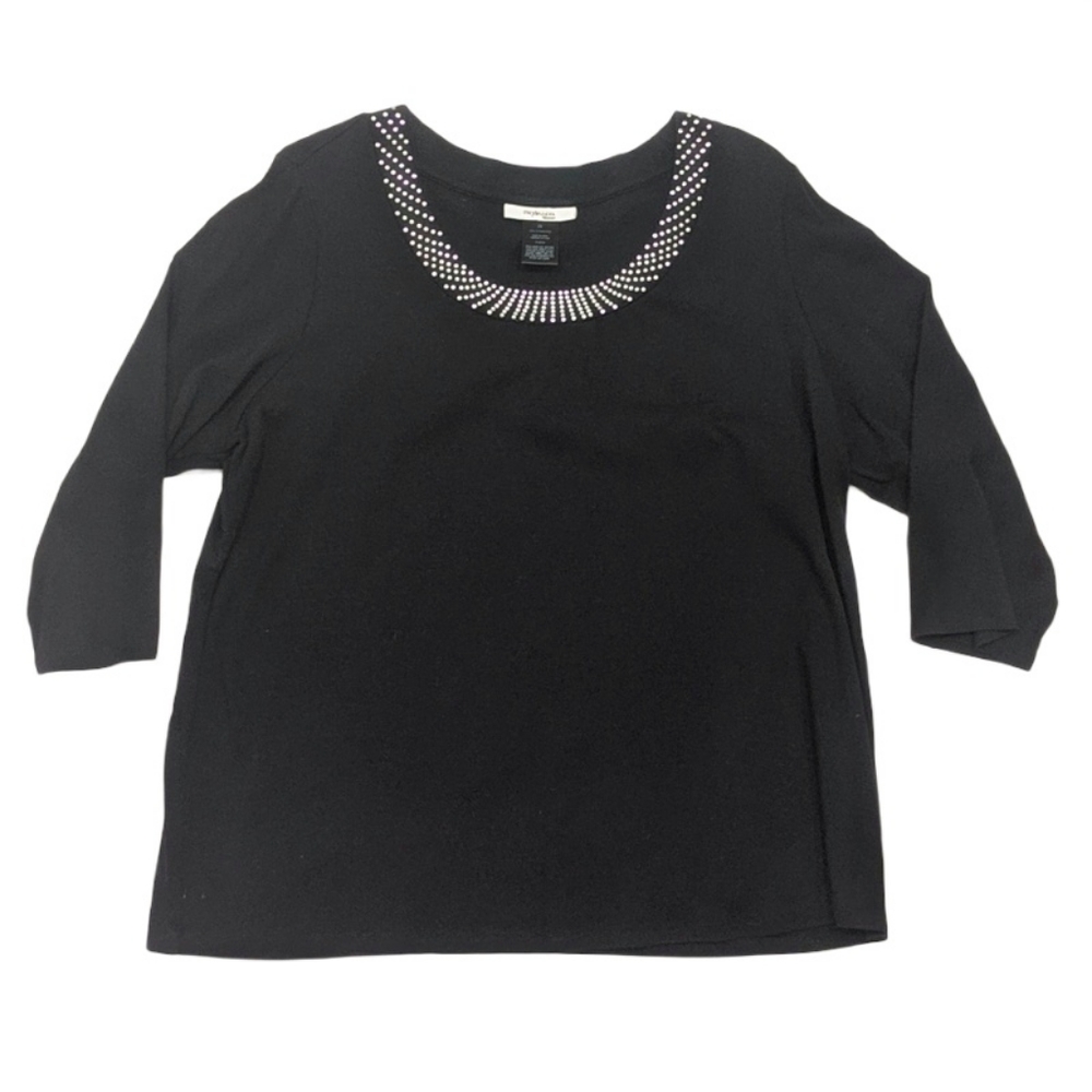 Style & Co. Rhinestone Neckline 3/4 Sleeve Top 2X
